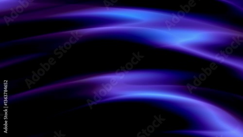 Flow of cyan light blue royal blue lilac purple violet glowing curves on black background 4K. Gradient wave. Abstract liquid futuristic animation for wallpaper presentation screensaver. Fluid motion
