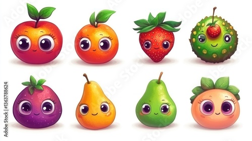 Wallpaper Mural Cute cartoon fruits collection, white background, kids design, food illustration Torontodigital.ca