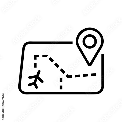 Travel itinerary map with location pin and flight path  