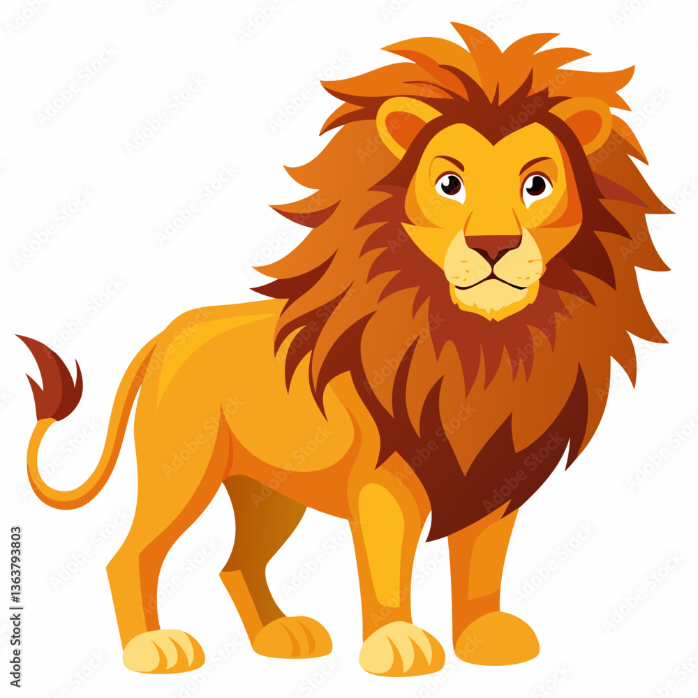 Fototapeta premium Cute cartoon lion vector illustration, a happy wild feline isolated