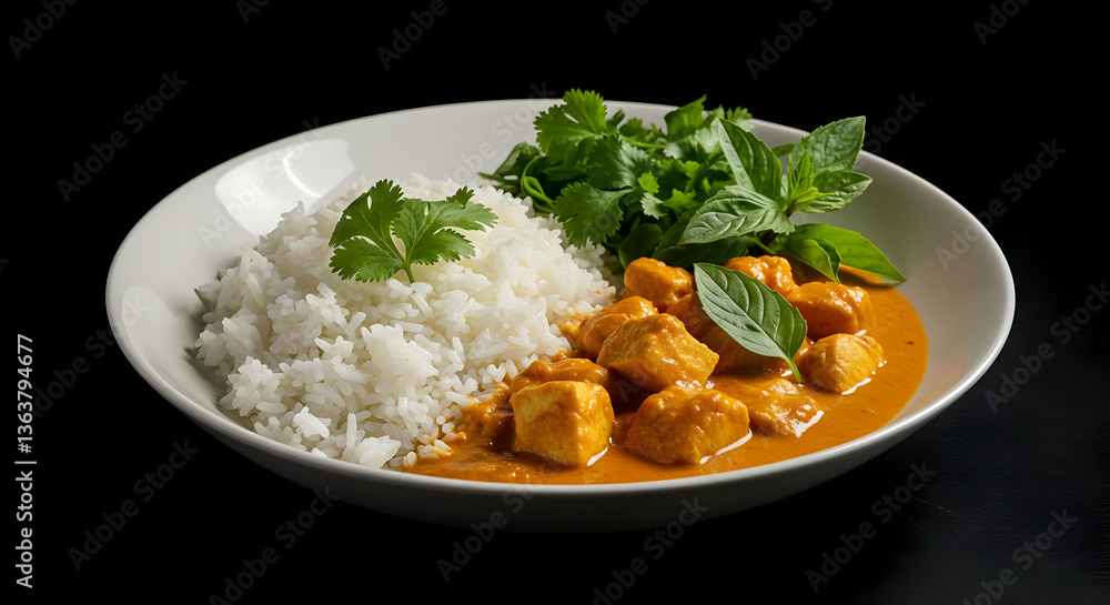 Chicken Curry With Rice On Plate Chicken Curry With Rice On Plate