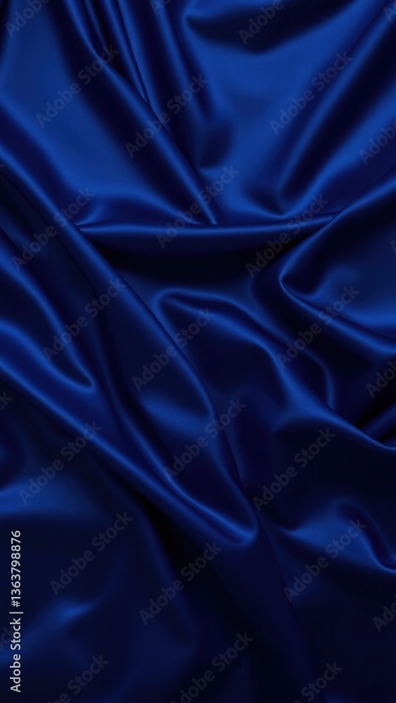 Fototapeta premium Beautiful dark blue silk satin background. Soft folds on shiny fabric. Luxury background with copy space for text, design. Web banner. Flat lay, top view.