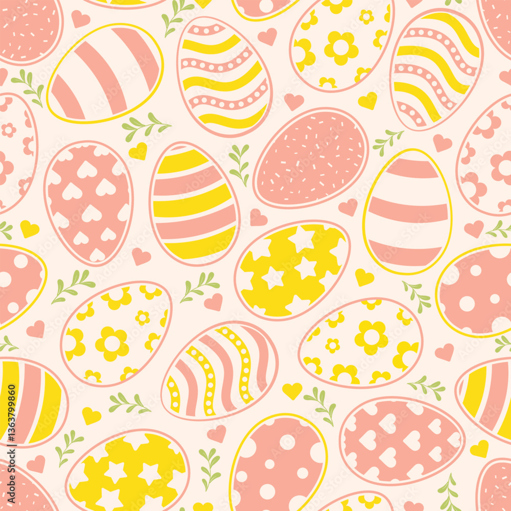 Happy Easter Vector Seamless Pattern. Decorative Easter Eggs Creative Repeatable Texture Design. Decorated and painted eggs texture. Repeatable Endless Flat Style Design in Creative Pastel Colors. Happy Easter Vector Seamless Pattern. Decorative Easter Eggs Creative Repeatable Texture Design. Decorated and painted eggs texture. Repeatable Endless Flat Style Design in Creative Pastel Colors.