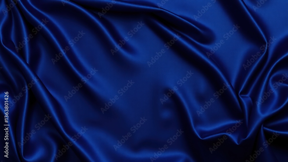 Fototapeta premium Beautiful dark blue silk satin background. Soft folds on shiny fabric. Luxury background with copy space for text, design. Web banner. Flat lay, top view.
