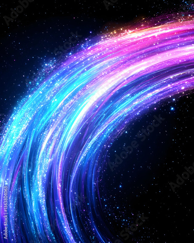 Vibrant, swirling neon light streaks in cosmic space