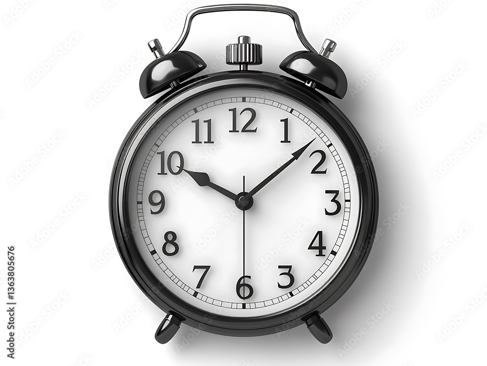 Black Alarm Clock, Isolated, White Background