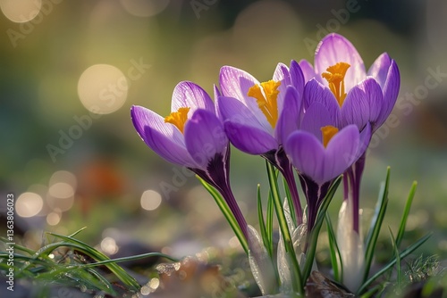 Purple Crocus Flowers Blooming in a Soft Natural Setting  