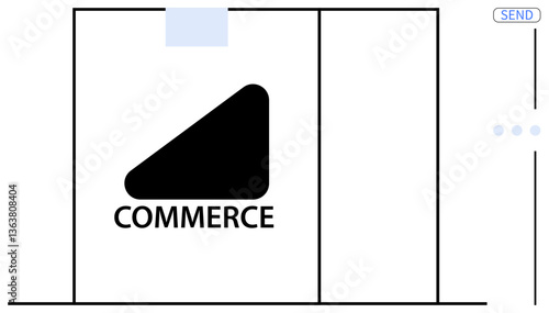 Black geometric shape labeled Commerce in digital interface, denoting e-commerce or business tools. Ideal for business, startup, marketing, branding, technology, e-commerce innovation. Flat simple