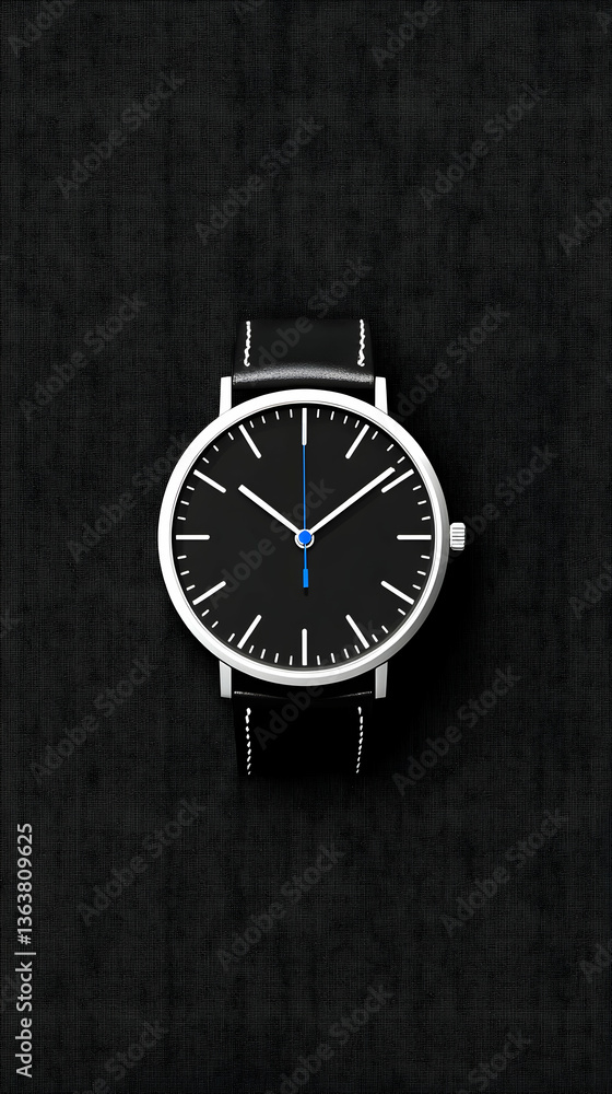 custom made wallpaper toronto digitalMinimalist black wristwatch with silver casing and black leather strap on dark background