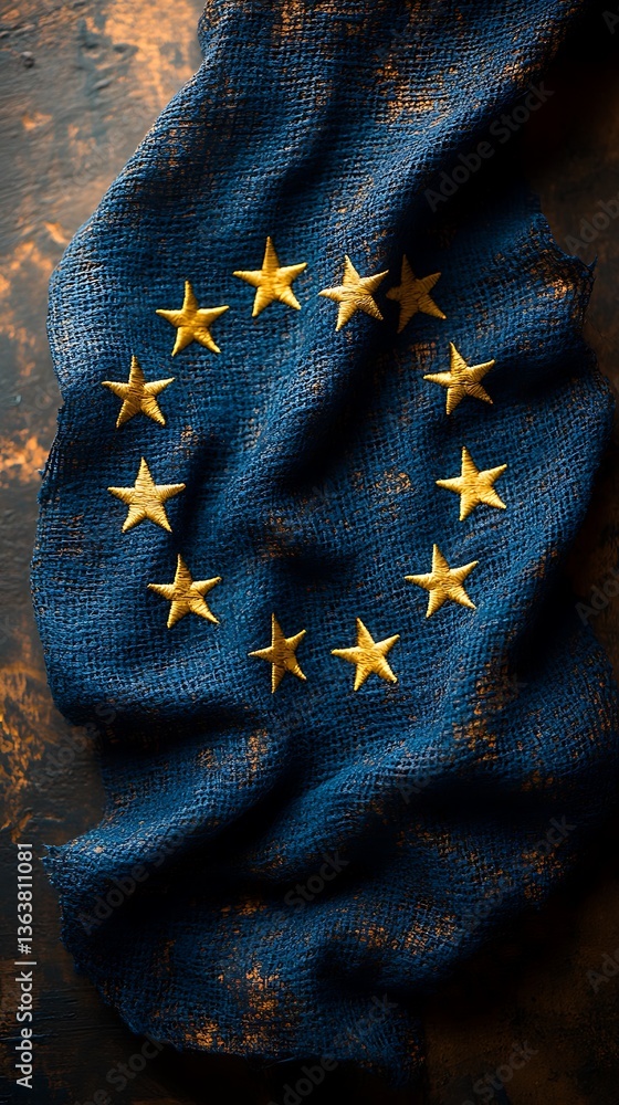 EU Flag Draped on Textured Surface EU Flag Draped on Textured Surface