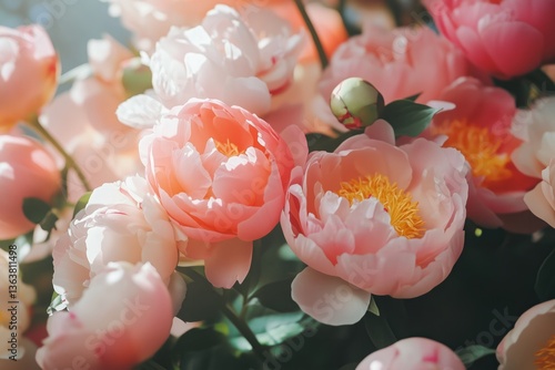 Beautiful Peony Floral Bouquet in Soft Pastel Colors  
