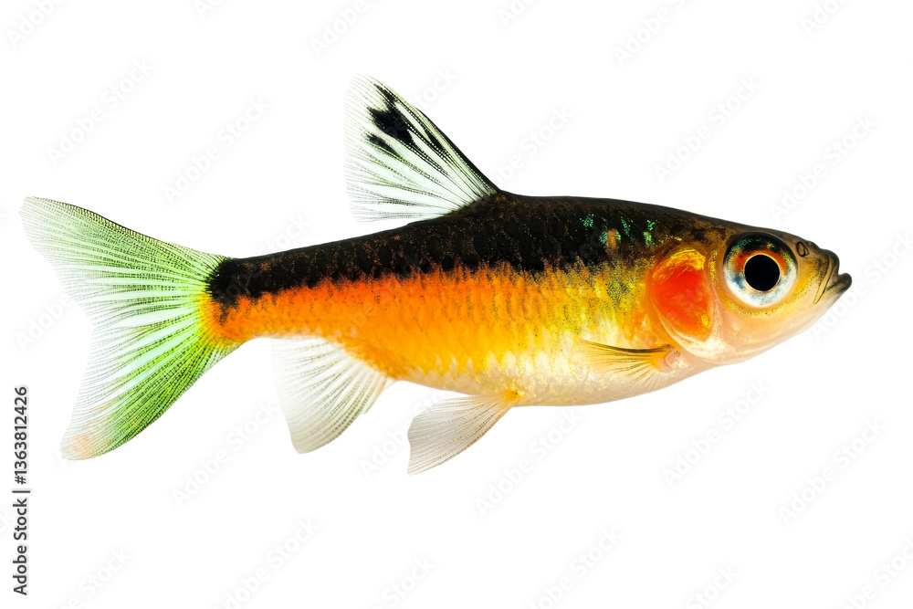 Fototapeta premium Harlequin Rasbora, colorful vibrant fish on black background, cut out transparent
