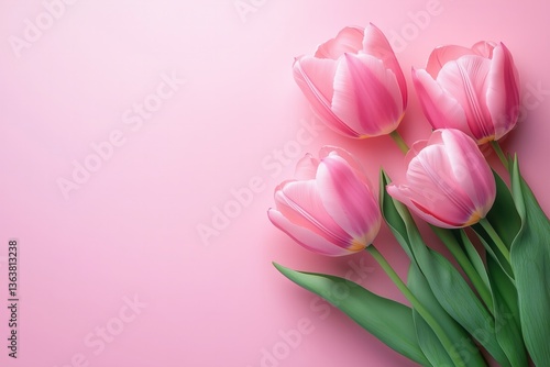 Pink tulips on a pastel pink background  