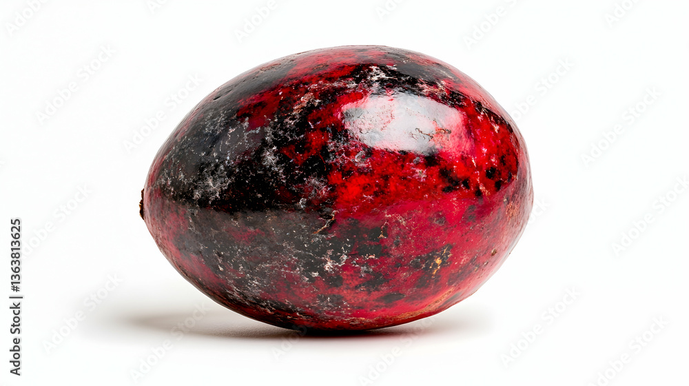 Fototapeta premium Polished red and black gemstone egg on white background