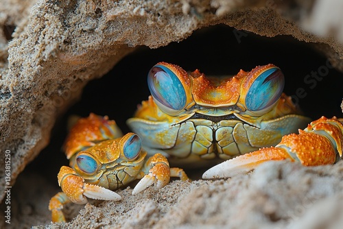 Vibrant Rainbow Crabs in their Rocky Home