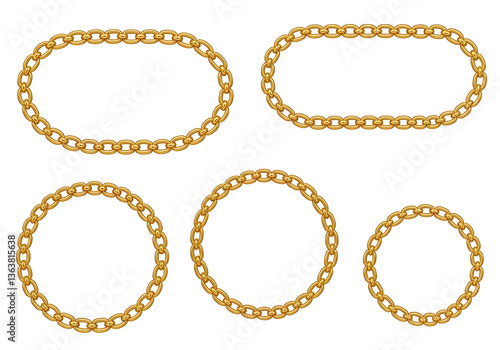 Wallpaper Mural 3D gold chain frame, Oval or round rectangle. Seamless luxury golden frame set, Golden chains of different shapes realistic.  Torontodigital.ca