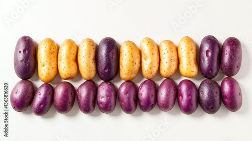 A neat row of purple fingerling potatoes
