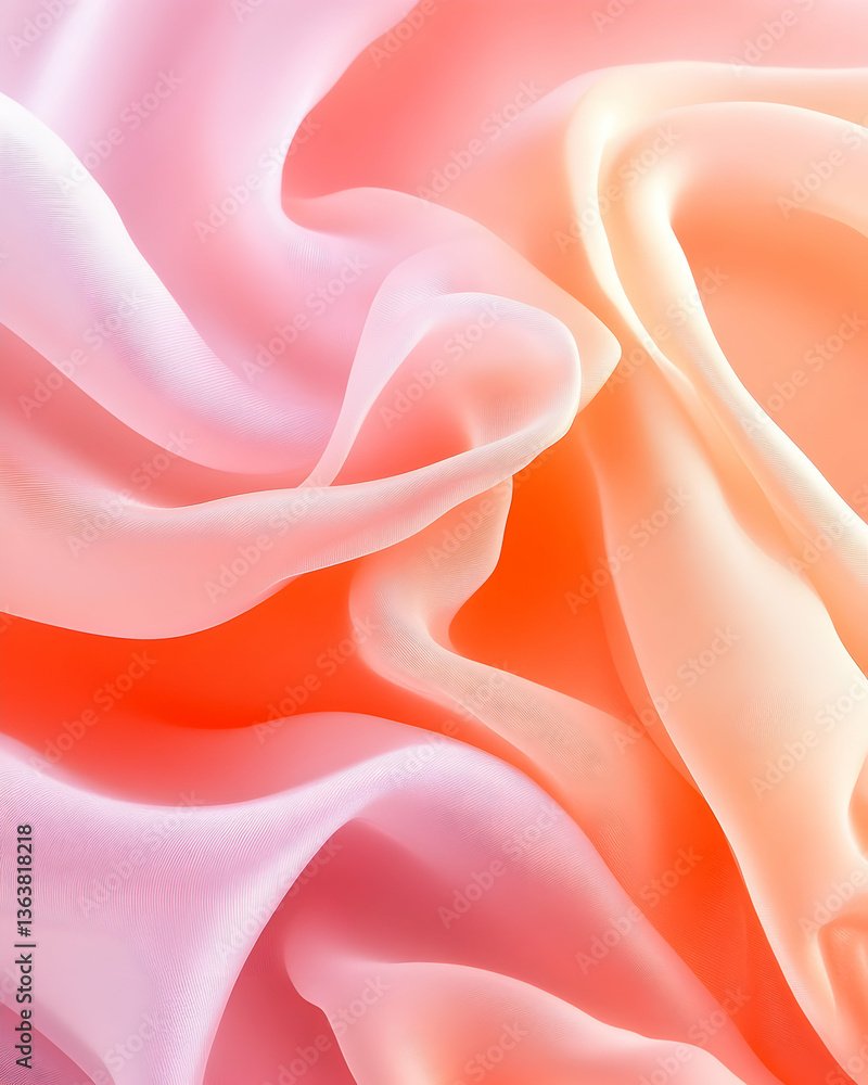 Obraz premium Soft pastel pink and orange fabric with flowing, draped texture