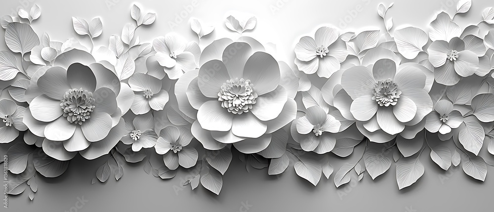Fototapeta premium Elegant White Flower Arrangement with Delicate Petals and Leaves, Perfect for Backgrounds and Artistic Designs.