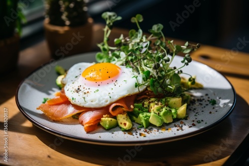 Close up of a protein breakfast in the real kitchen