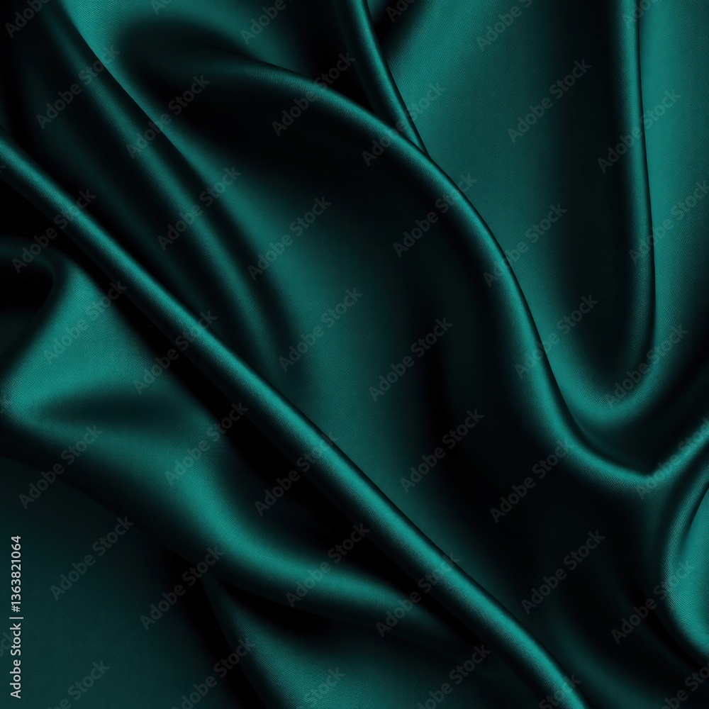Obraz premium Black blue green abstract background. Dark green silk satin texture background. Beautiful wavy soft folds on the surface of the fabric. Teal elegant background with copy space for design. Web banner.