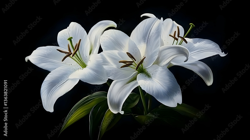 Fototapeta premium Elegant White Lilies On Black Background
