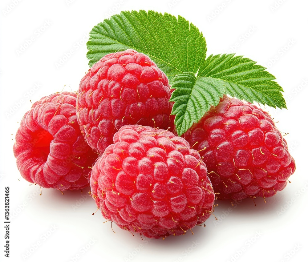 Fresh raspberries with leaves on white background (2) Fresh raspberries with leaves on white background (2)