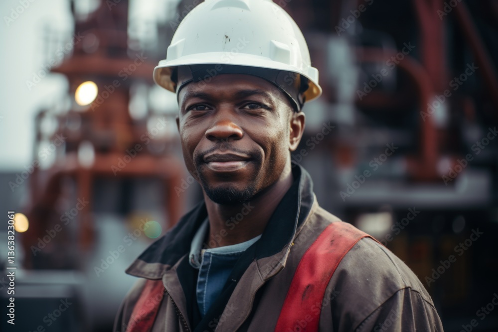 Obraz premium Portrait of a African American male worker on oil platform