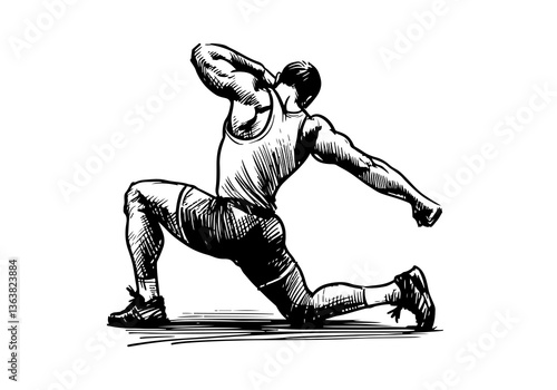 Wrestler hand drawn sketch vector illustration