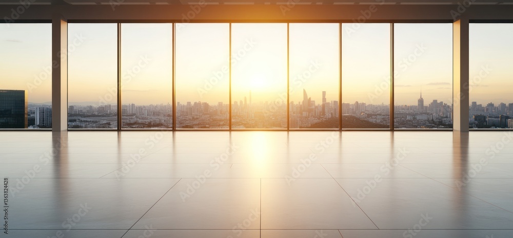 Fototapeta premium Window view of cityscape at sunrise