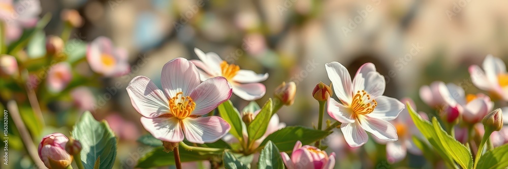 Beautiful spring blossoms in a sunny garden creating a vibrant atmosphere for relaxation and enjoyment Beautiful spring blossoms in a sunny garden creating a vibrant atmosphere for relaxation and enjoyment