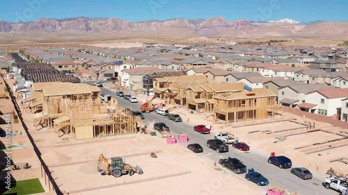 Aerial view of wooden residential home construction in Las Vegas Nevada 07