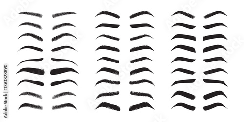 Isolated Eyebrows set Cartoon. Eyebrow makeup template. Classic brow makeup shaping vector set. Various eyebrows types. shapes, thin, thick, curved eyebrows set. 