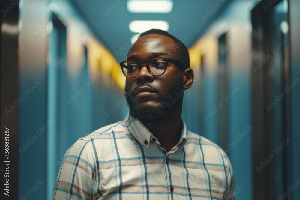 Fototapeta premium Portrait of a confident black man in office hallway
