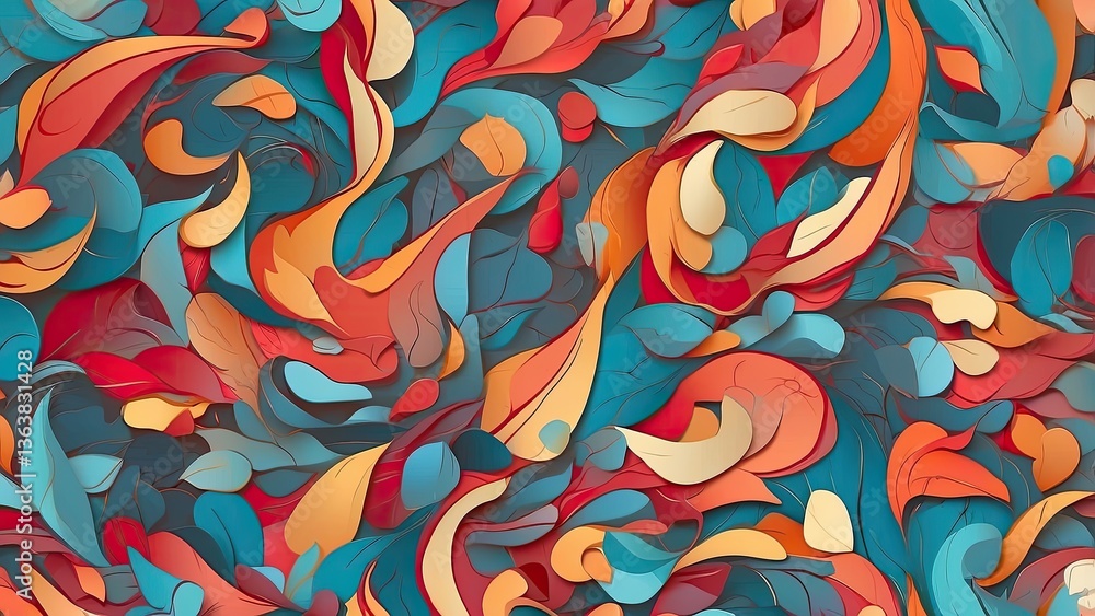 A seamless pattern featuring an arrangement of various red maple leaves scattered against a white background A seamless pattern featuring an arrangement of various red maple leaves scattered against a white background