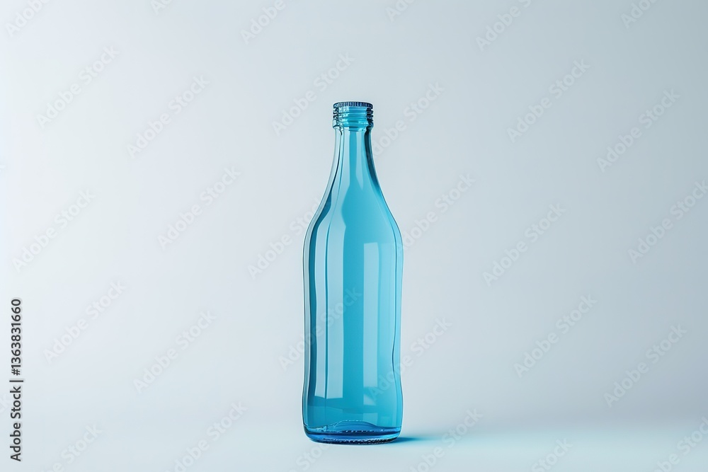 Elegant glass bottle reflecting light showcasing fluid design against a soft backdrop Elegant glass bottle reflecting light showcasing fluid design against a soft backdrop