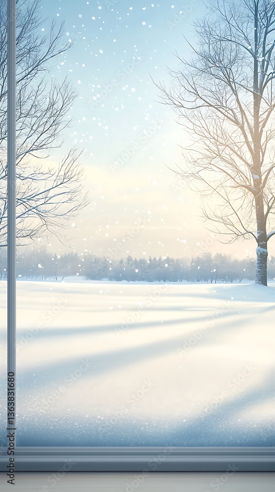 Obraz premium Snowy Winter Landscape Viewed Through Window.