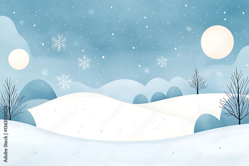 Snowy Winter Landscape with Night. Snowy Winter Landscape with Night.