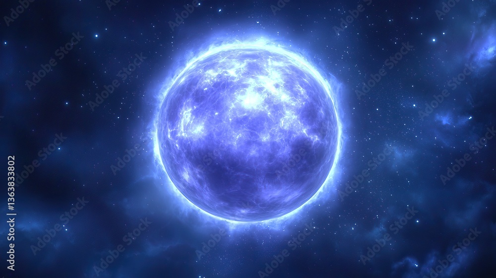 Glowing blue star in dark space with nebula and stars. Glowing blue star in dark space with nebula and stars.