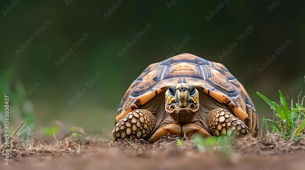 Obraz premium Tortoise On Dirt Path In Natural Habitat