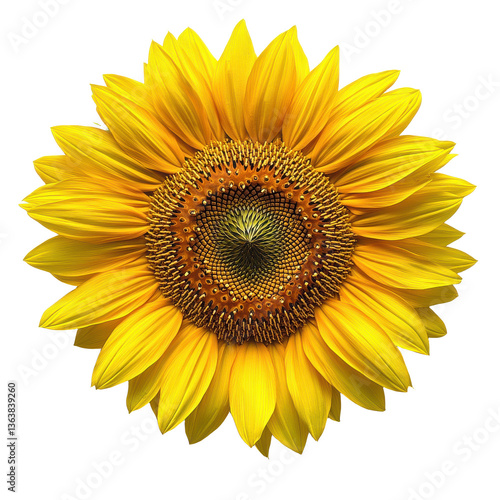 A bright yellow sunflower isolated on transparent background