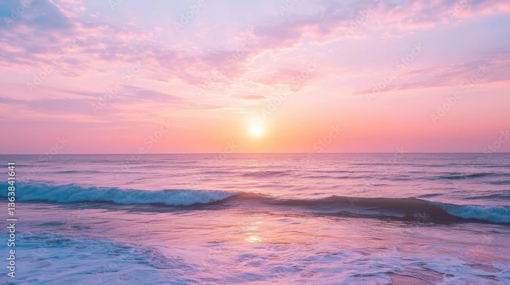 Fototapeta premium Pink Sunset Over Ocean Waves
