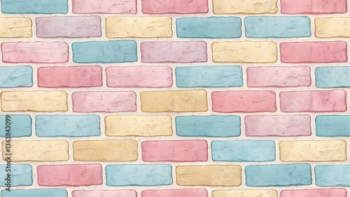 Pastel Pink Blue Beige Brick Wall Texture Background Image
