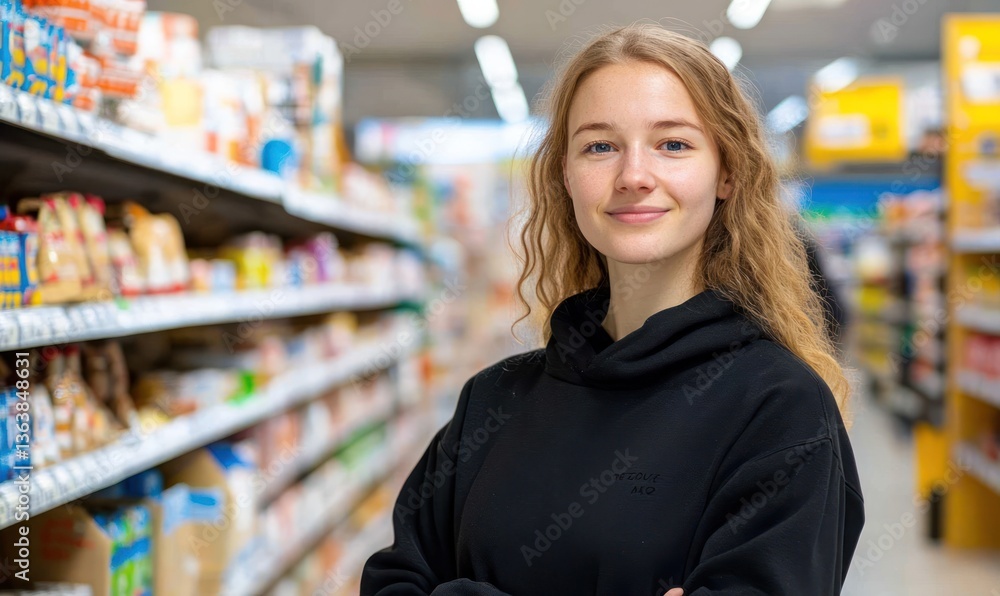 Woman shopping in store aisle Woman shopping in store aisle
