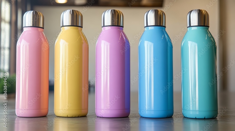 Colorful Hydration: Insulated Water Bottles with Metallic Caps in Pink Yellow Blue & Green Colorful Hydration: Insulated Water Bottles with Metallic Caps in Pink Yellow Blue & Green