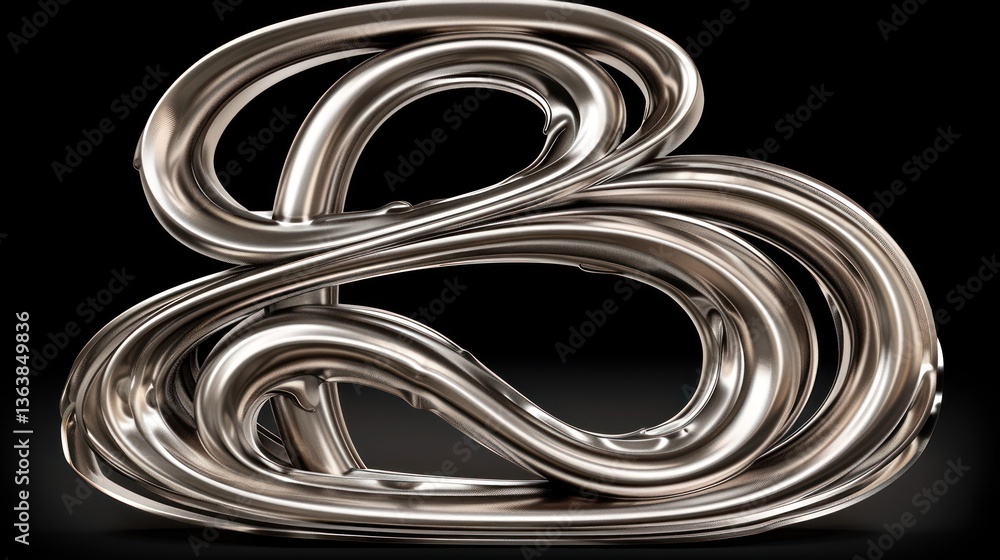 Abstract Metallic Infinity Symbol with Reflective Surface and Dynamic Curves