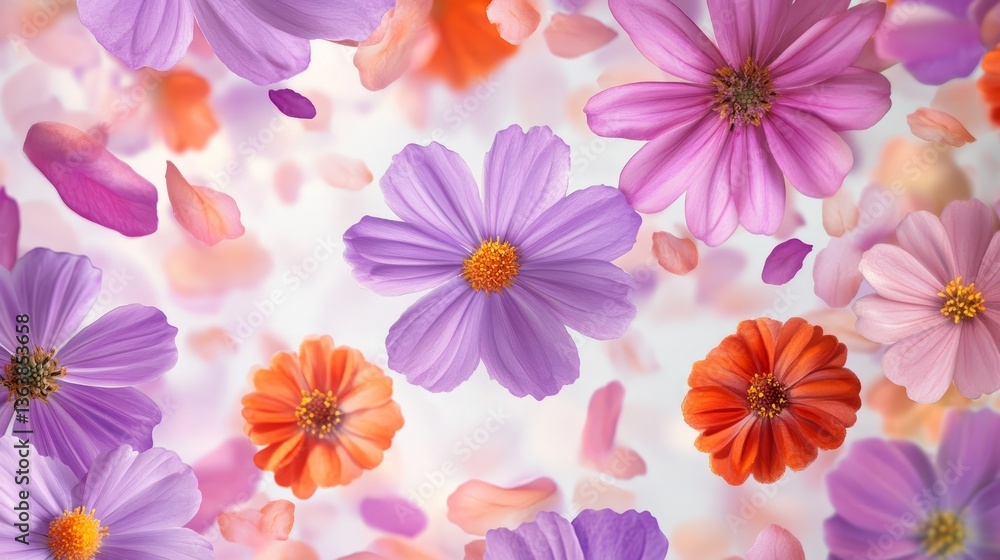 Obraz premium DesignCreativity Dreamy Floral Overview Zinnias Lavender