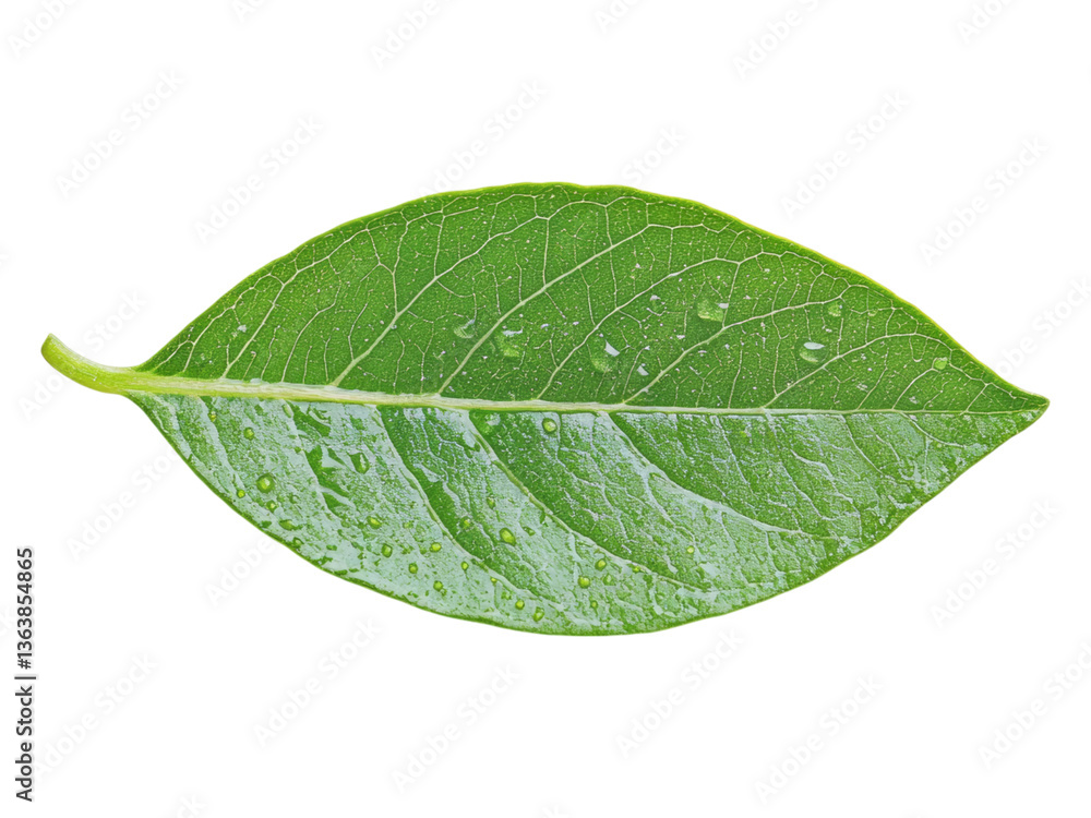 Obraz premium Fresh Green Leaf with Water Droplets Detail Close-Up