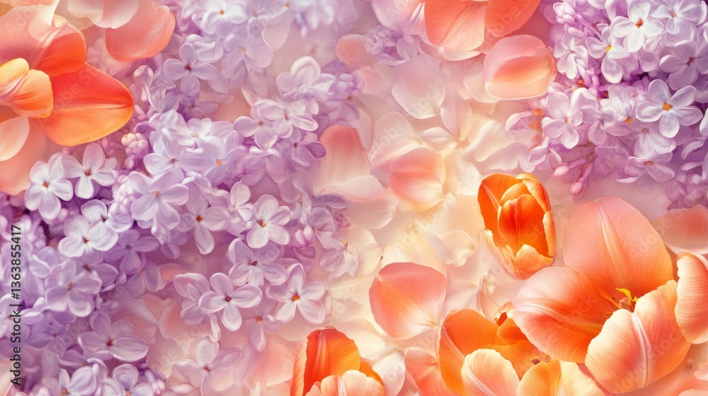 Obraz premium Art Flowers Scene Scattered Watercolor Lilacs Tulips