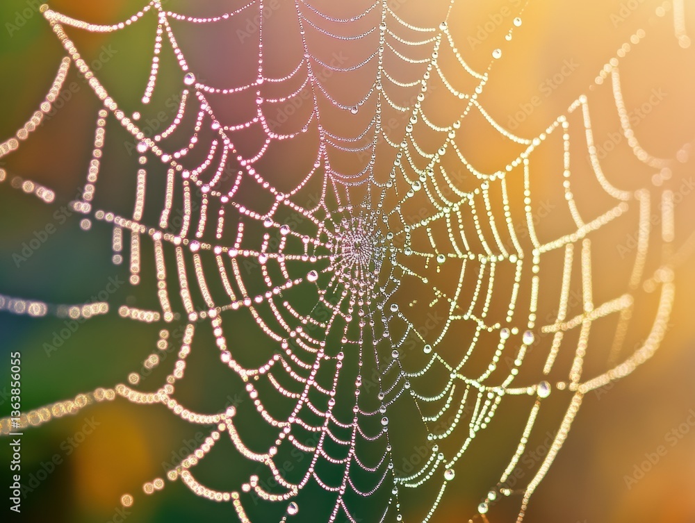 Dew drops on spiderweb with morning light Dew drops on spiderweb with morning light